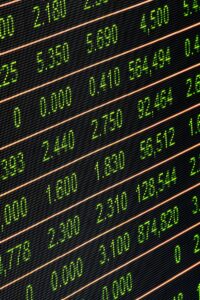 Detailed view of a stock market screen showing numbers and data, symbolizing financial trading.